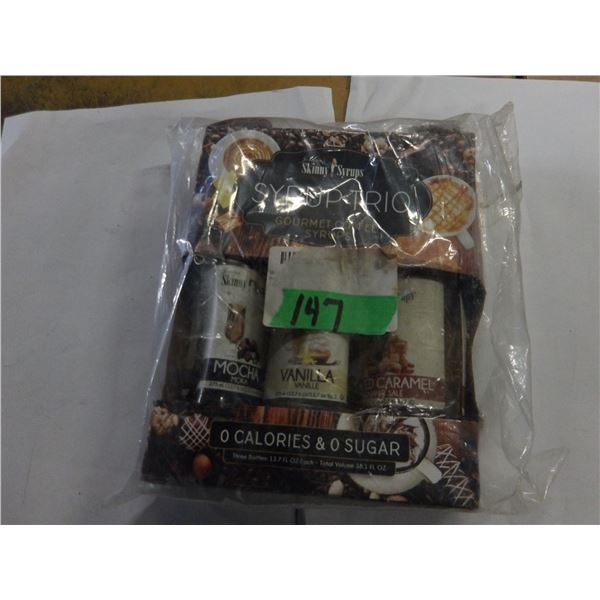 SHELF PULLS (AS IS):  3 BOTTLES COFFEE SYRUP (VANILLA, MOCHA, CARAMEL)
