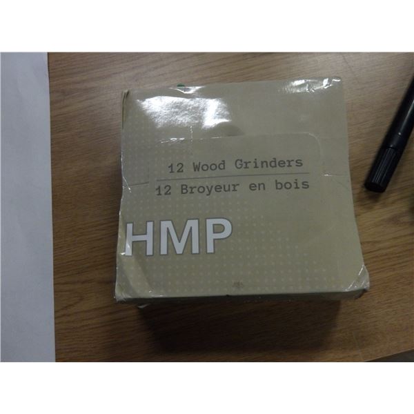 SHELF PULLS (AS IS):  BOX C/W 12 WOOD HERB GRINDERS