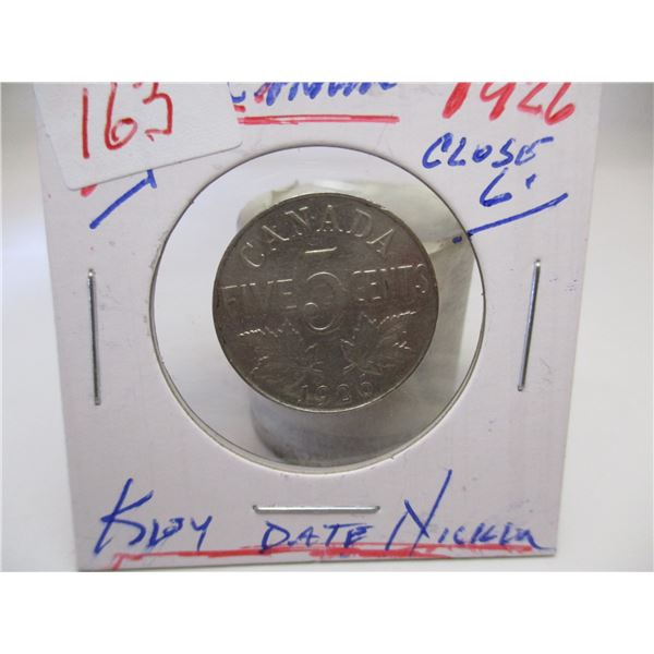 1926 CANADA KEY DATE KING GEORGE V NICKEL
