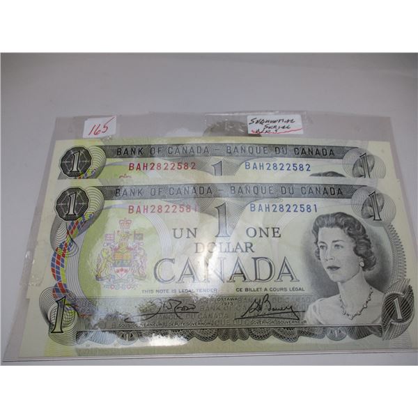 1973 SET SEQUENTAIL SERIAL NUMBERS LAST OF CANADA $1 BILLS