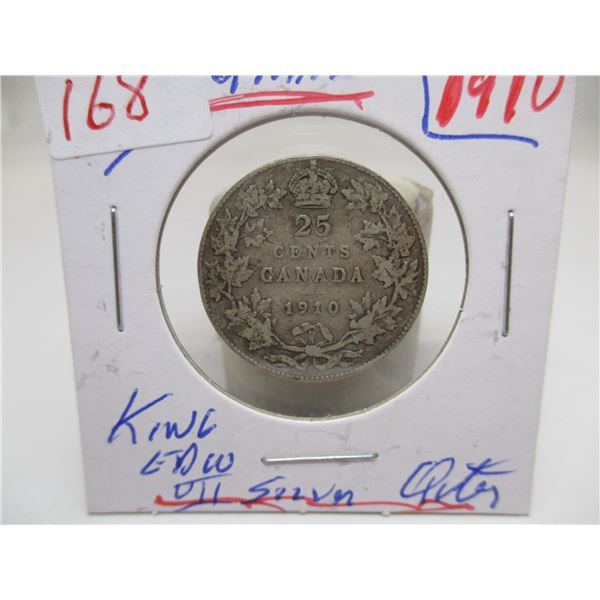 1910 CANADA KING EDWARD VII SILVER QUARTER