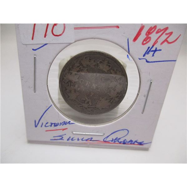 1872H CANADA VICTORIAN SILVER QUARTER
