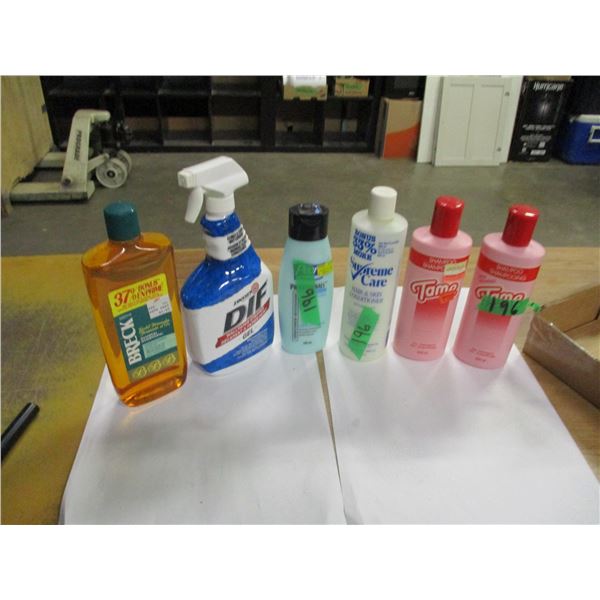 ESTATE (AS IS):  FLAT C/W 6 BOTTLES OF TOILETRIES, CLEANERS, ETC