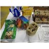 Image 1 : ESTATE:  BOX C/W ORNAMENTS, JEWELRY BOX & CONTENTS, DRINKING CUPS, ETC