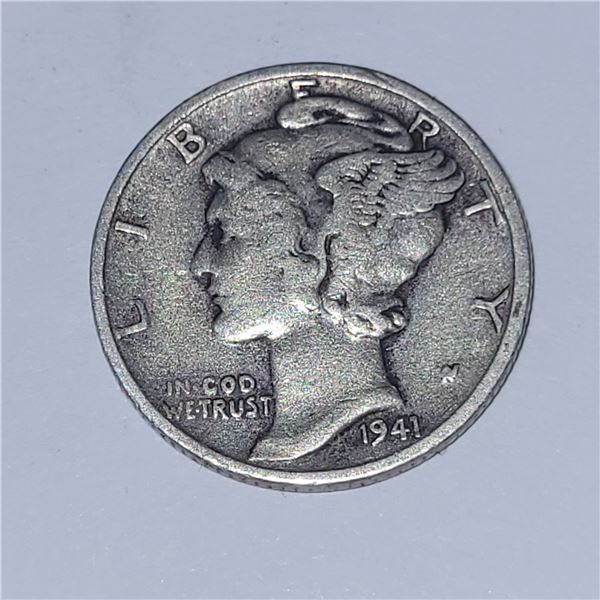 1941 W MERCURY US SILVER DIME 90% SILVER