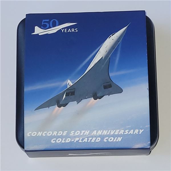 CONCORDE 50TH ANNIVERSARY GOLD PLATED COIN VALUED BETWEEN $100-200
