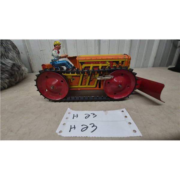 Vintage 1950s Marx Tin Wind-Up Bulldozer With Driver 10” Working