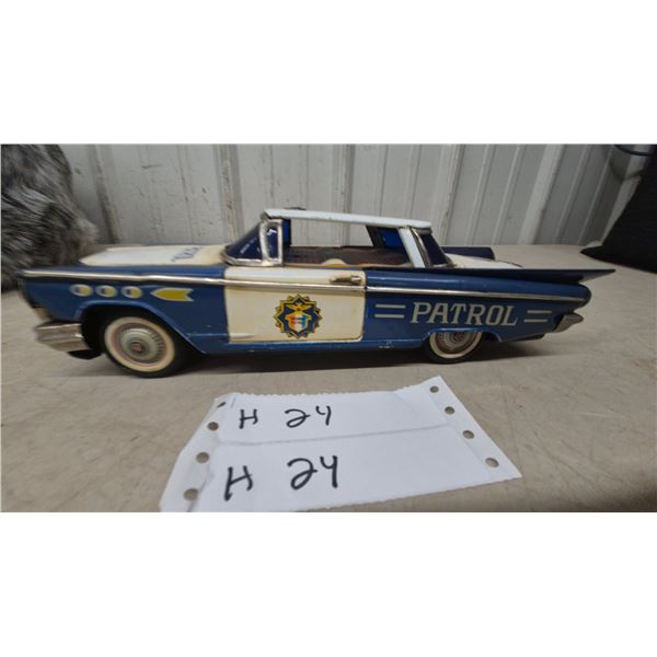 Vintage Tinplate Highway Patrol Car Toy, 1959 Chevrolet El Camino Style, Blue and White