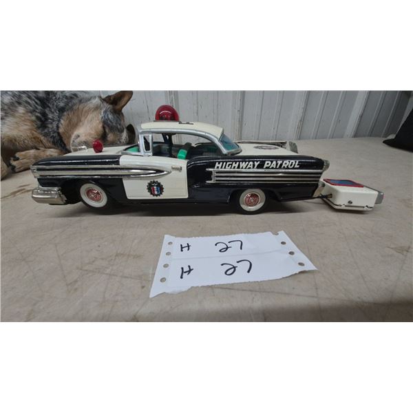 HTC Japan 1961 Oldsmobile Highway Patrol Radio-Controlled Battery-Operated Tin Toy Car, 12”