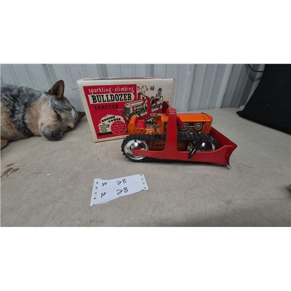 Marx Sparkling Climbing Bulldozer Tractor Tin Litho Caterpillar Diesel Toy with Original Box