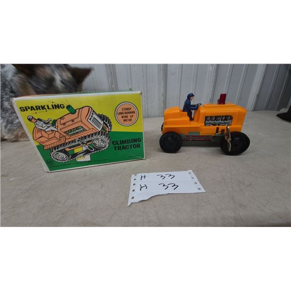 Marx Sparkling Climbing Tractor Wind-Up Toy with Driver and Original Box, Made in Japan, 7.6”