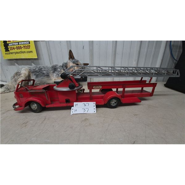Doepke Model Toys Rossmoyne American LaFrance Pressed Steel Aerial Ladder Fire Truck, 1950s, 32”