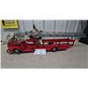 Image 1 : Doepke Model Toys Rossmoyne American LaFrance Pressed Steel Aerial Ladder Fire Truck, 1950s, 32”