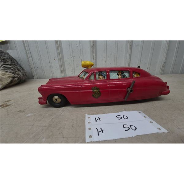 Vintage 1950s Royal Toy Company Mystery Action Fire Chief Car, Japan, Rotating Figures, 12”