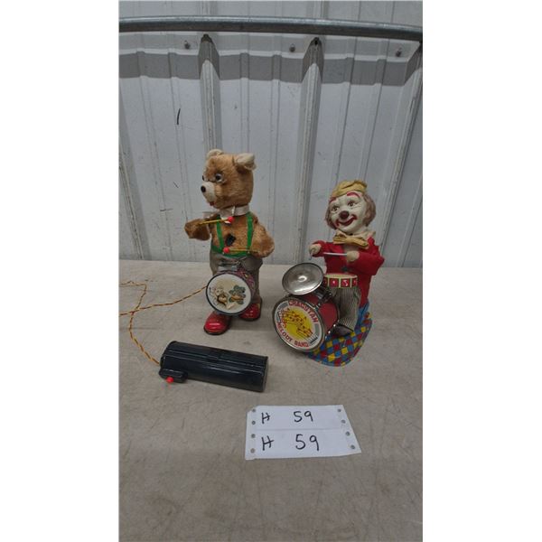 Vintage Cragstan Melody Band Battery-Operated Drumming Clown and Teddy Bear Remote Control Toys