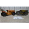 Image 1 : Vintage Tin Litho Wind-Up Toy Tractors, Wheeled and Crawler Styles, Marx and Made in Canada, 8”