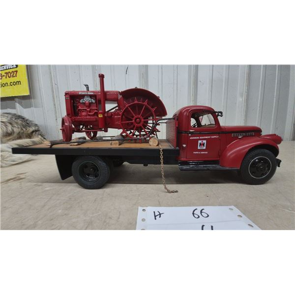 Chevrolet Flatbed Truck Model, 16”, with Die-Cast McCormick-Deering W-30 Tractor