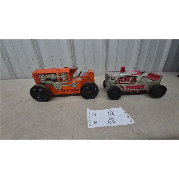 Marx Tin Litho Toy Tractors: Orange Caterpillar Diesel and Gray/Pink Streamlined Number 5
