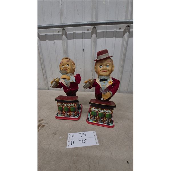 Vintage Alps Drinking Bartender Battery-Operated Tin Toys, Made in Japan, 1950s-1960s, Pair