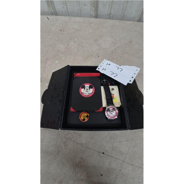 Mickey Mouse Club Watch, Pin, Notebook in Commemorative Box
