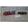 Image 1 : Vintage Japanese Tin Friction Toys: STI Fire Truck WP-240 10” and Yonezawa Police Jeep 11071, 7”