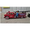 Image 2 : Vintage Japanese Tin Friction Toys: STI Fire Truck WP-240 10” and Yonezawa Police Jeep 11071, 7”