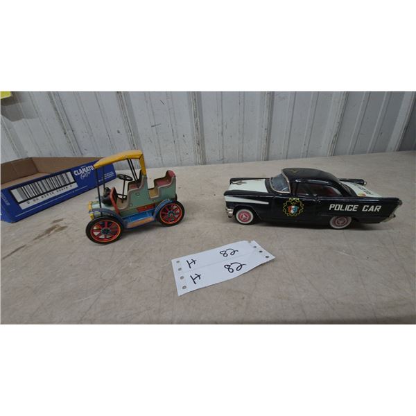 Vintage Japan Tin Litho 1955 Oldsmobile Holiday Coupe Police Car and Tin Litho Lever Action Car