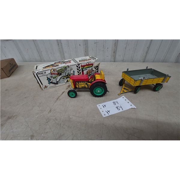 Kovap Czechoslovakia Zetor Tin Wind-Up Tractor and Trailer Set with Original Box 12”