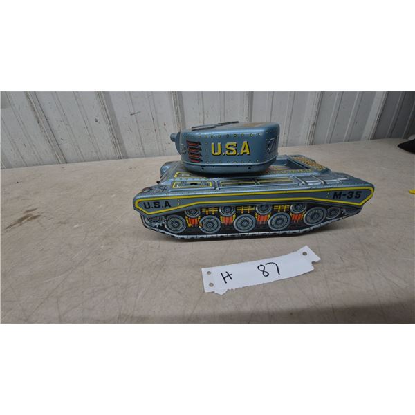 Vintage Alps Japanese Tin Lithograph U.S.A. M-35 Toy Tank, Friction, 1960s, 9”