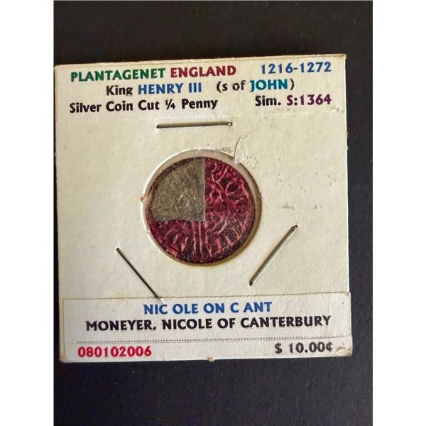 QUARTER CUT ENGLAND SILVER COIN