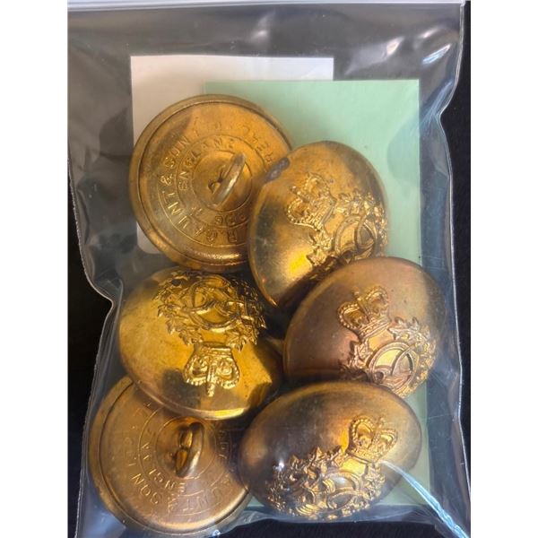 6 VINTAGE ROYAL CANADIAN BRASS COAT BUTTONS