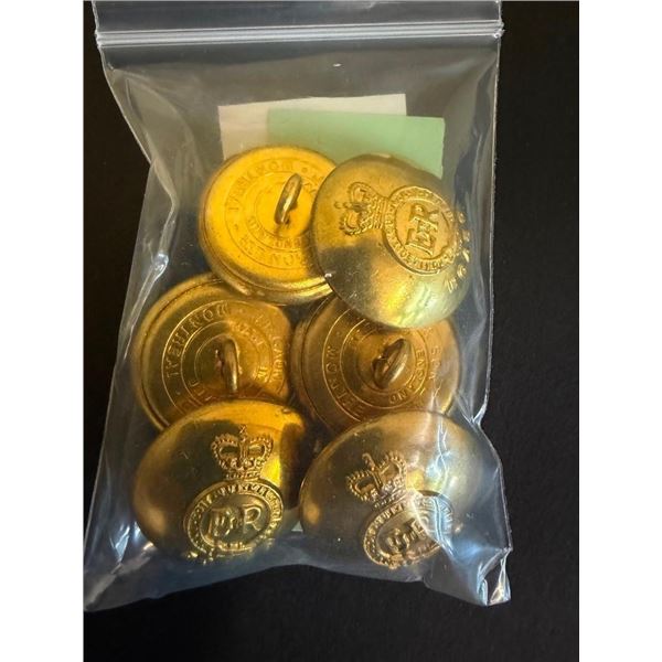 6 VINTAGE ROYAL CANADIAN BRASS COAT BUTTONS