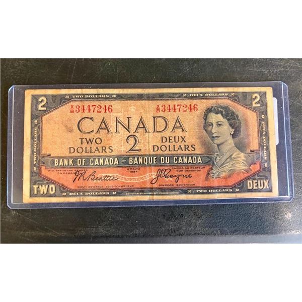 1954 CANADIAN 2 DOLLAR BILL