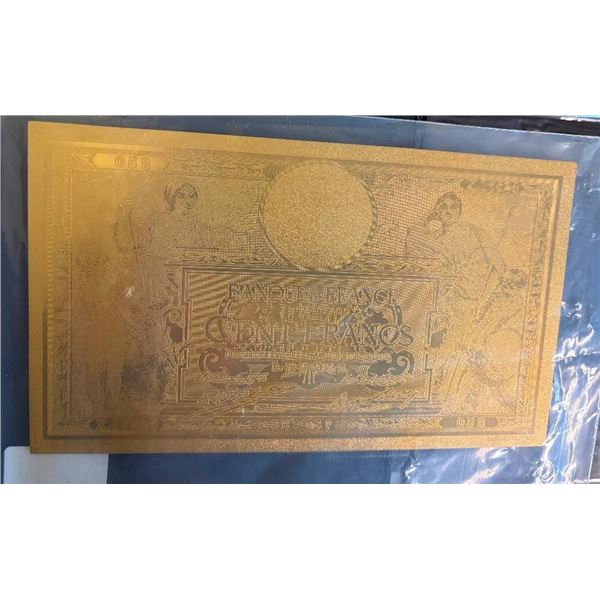 FRANCE 100 DOLLAR BANK NOTE - SAYS 24 KT GOLD BUT NO GUARANTEES