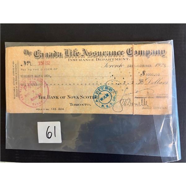 BUNDLE OF COLLECTIBLE CANADIAN LIFE ASSURANCE RECEIPTS