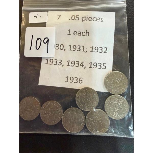 7 OF 5 CENT PIECES