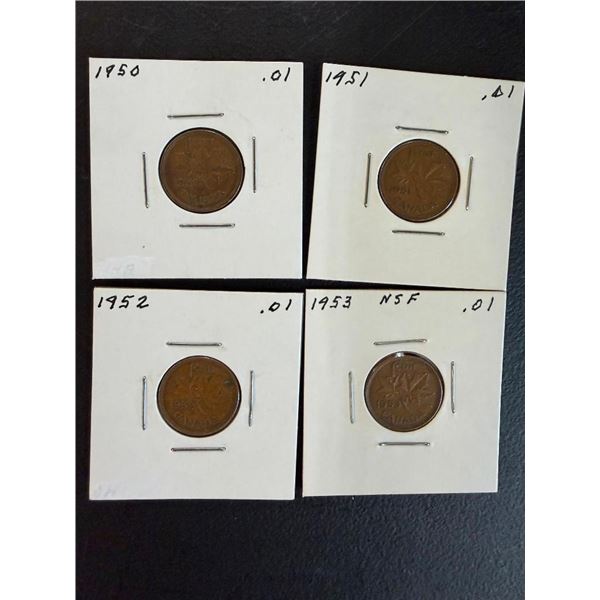 7 CANADIAN 1 CENT PENNIES - 1950,51,52,53,56,57,59
