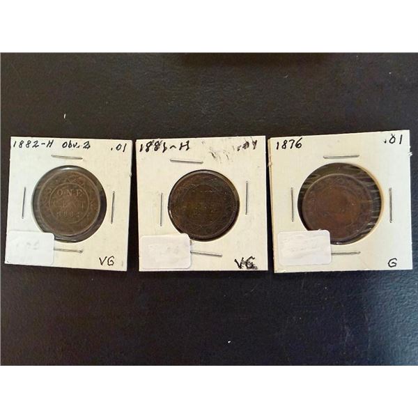 3 LARGE 1 CENT PIECES - 1876, 1881-H, 1882-H