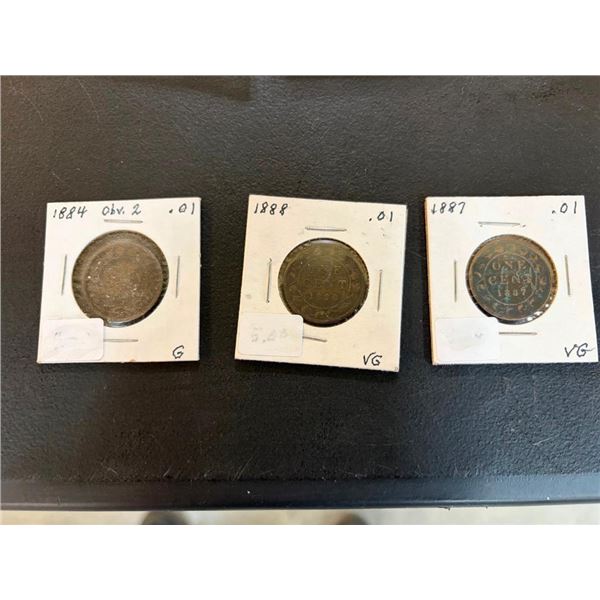 3 LARGE 1 CENT PIECES - 1884,87,88