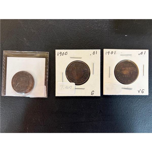 3 LARGE 1 CENT PIECES - 1899,1900,1901