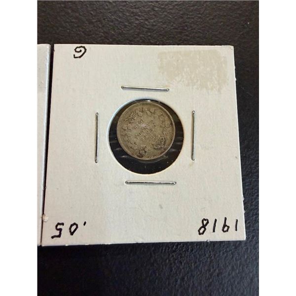 5 SILVER CANADIAN 5 CENT PCS - 1913,14,16,17,18