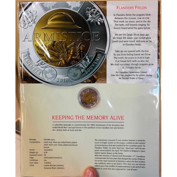 COLLECTIBLE CANADIAN TOONIE WITH FLANDERS FIELDS STORY
