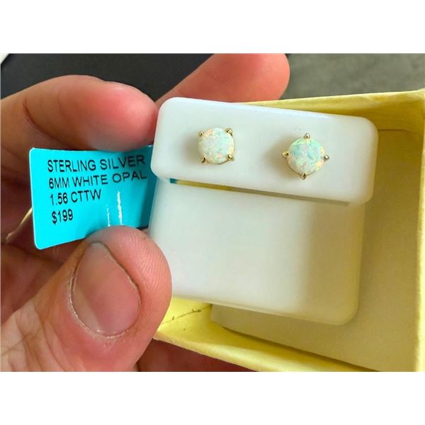 STERLING SILVER WHITE OPAL EARRINGS - SEE PICTURE FOR FURTHER INFO