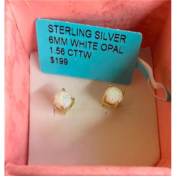 STERLING SILVER WHITE OPAL WOMENS EARRINGS - SEE PICTURE FOR FURTHER INFO