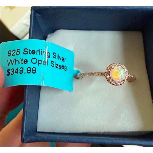 925 STERLING SILVER WHITE OPAL SIZE 9 RING - SEE PICTURE FOR FURTHER INFO