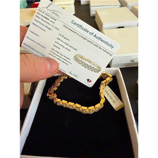 18 KT GOLD OVERLAY WHITE STONE BRACELET - SEE PICTURE FOR FURTHER INFO