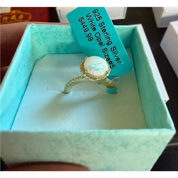 925 STERLING SILVER WHITE OPAL SIZE 5 RING - SEE PICTURE FOR FURTHER INFO