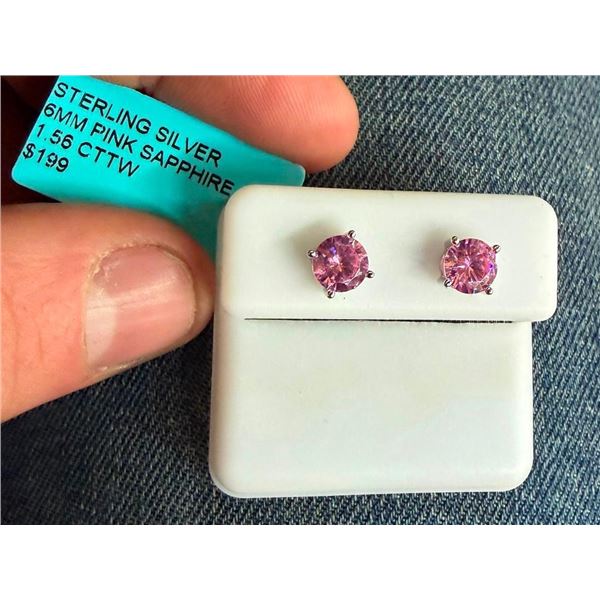 SET OF STERLING SILVER PINK SAPPHIRE EARRINGS - SEE PICTURE FOR FURTHER INFO