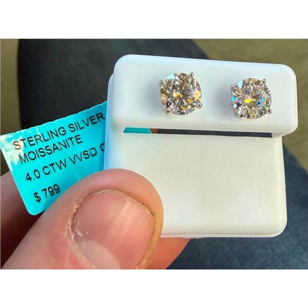 SET OF STERLING SILVER MOISSANITE STUD EARRINGS - SEE PICTURE FOR FURTHER INFO