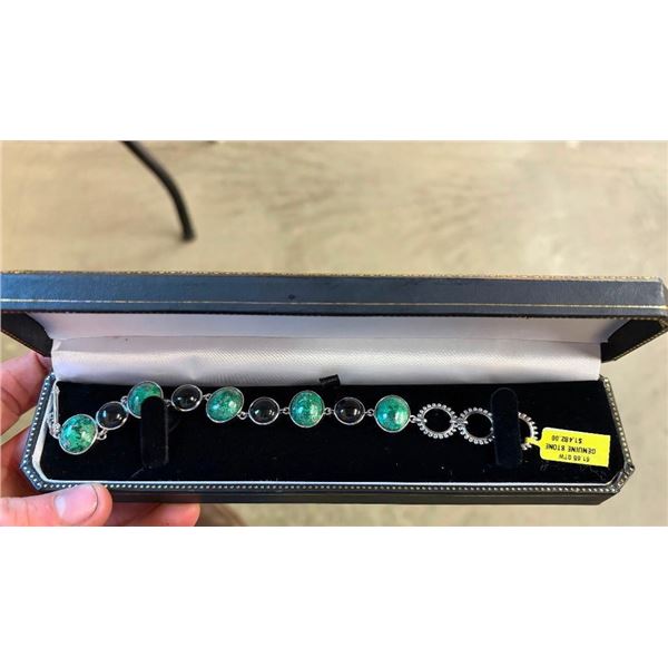 STERLING SILVER CHRYSOCOLLA GENUINE STONE BRACELET